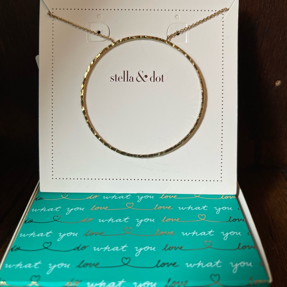 LOT of two STELLA & DOT hammered hoop pendant necklaces in GOLD & SILVER